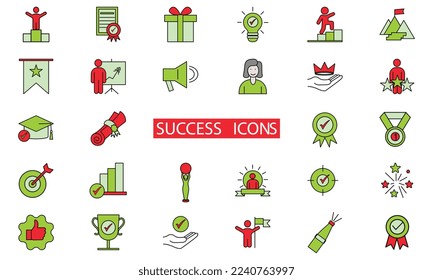 Web Set of Success, Goals and Target Related Vector colorful  Icons.