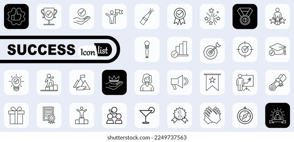 Web Set of Success, Goals and Target Related Vector Thin Line Icons.