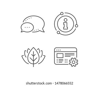 Web settings line icon. Chat bubble, info sign elements. Engineering cogwheel tool sign. Cog gear symbol. Linear web settings outline icon. Information bubble. Vector