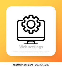 Web settings line icon. Computer technical service, diagnostic, technical support. Vector line icon for Business and Advertising.