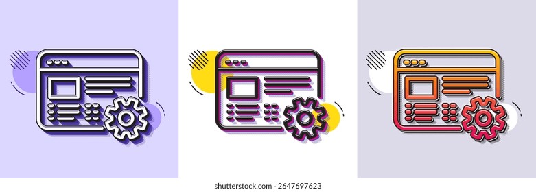 Web settings line icon. Halftone dotted pattern. Gradient icon with grain shadow. Engineering cogwheel tool sign. Cog gear symbol. Line web settings icon. Various designs. Vector