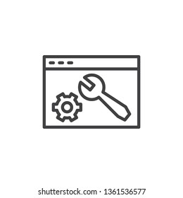 Web settings line icon. linear style sign for mobile concept and web design. Website page with wrench and gear outline vector icon. Symbol, logo illustration. Pixel perfect vector graphics