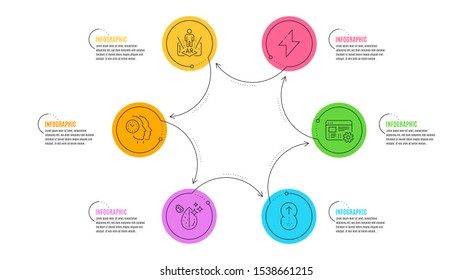Web settings, Swipe up and Time management signs. Infographic timeline. Dirty water, Augmented reality and Energy line icons set. Aqua drop, Phone simulation, Thunderbolt. Engineering tool. Vector
