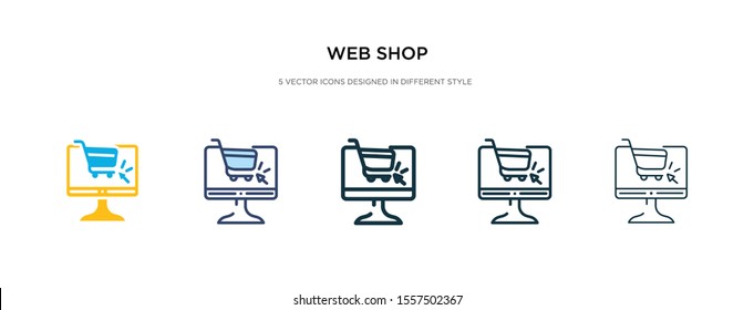 web shop icon in different style vector illustration. two colored and black web shop vector icons designed in filled, outline, line and stroke style can be used for web, mobile, ui