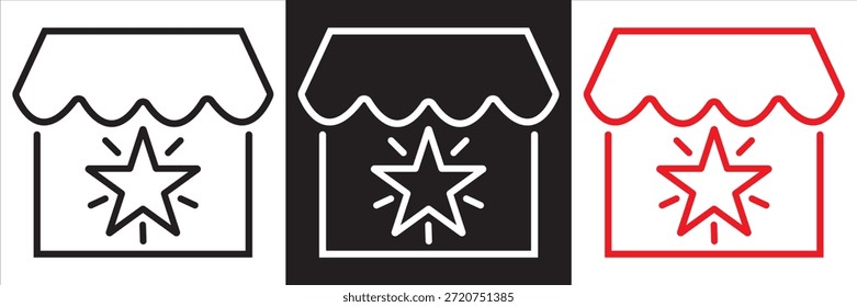 Conjunto de iconos de tienda de Web para interfaz de comercio electrónico. Iconos mínimos de la tienda de Web que muestran el Carrito, la estrella, el sobre y los símbolos de la tienda, diseñados para Sitios web de comercio electrónico, App e interfaces de compras en línea. EPS10AI.

