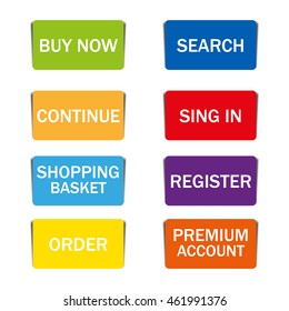 web shopping color buttons with shadow on white background