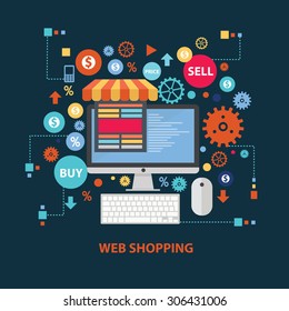 Web shopping concept design on dark background,clean vector