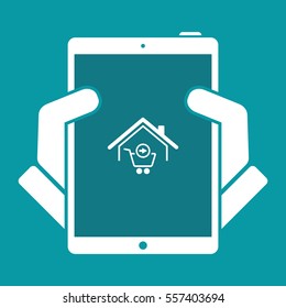Web shopping and delivery to home - Vector web icon