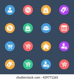 web shopping flat  icons set of 16