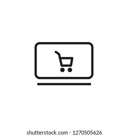 Web shopping line icon. Notebook, screen, shopping chart. Online market concept. Vector illustration can be used for topics like ecommerce, marketing, internet