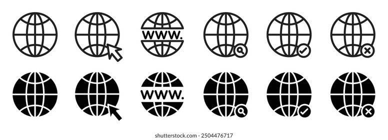 Web sign. www site vector symbol. click to visit a website icon set. domain url sign. Browser homepage icon collection.