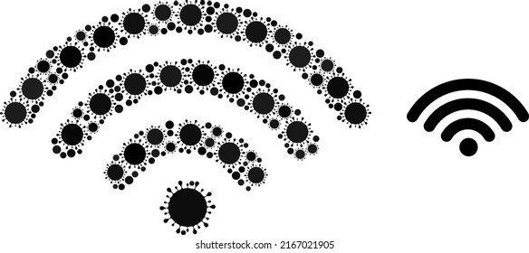 Icono de mosaico de origen de señal web. Mosaico vectorial organizado a partir de piezas Covid-2019 al azar. Icono de fuente de señal web de collage Covid-2019. Mosaico de fuente de señal web para imágenes epidémicas.