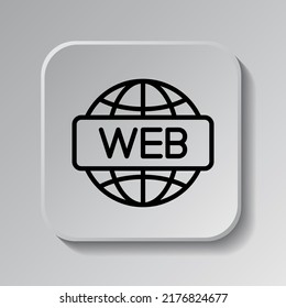 Web simple icon vector. Flat design. Black icon on square button with shadow. Grey background.ai
