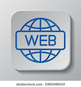 Web simple icon vector. Flat design. Paper cut design. Cutted blue symbol with shadow. Gray badge button, gray background.ai