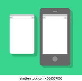 Web Simple Mobile Browser With Phone, Green Background, Flat