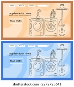 Banner en los equipos domésticos de los sitios Web. Hierro, vapor, lavadora.