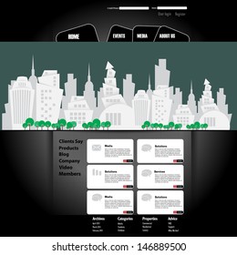 Web site with big city scape banner. Vector