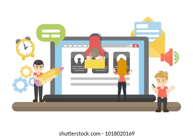 Web site building. People creating interface and functions.
