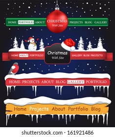 Web site Christmas elements. Winter vector header and navigation templates set