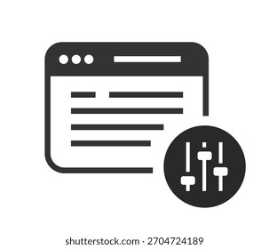 vetor do ícone do painel de configuração do site, configurações da infraestrutura do site administração símbolo do sinal pictograma gráfico de traçado de linha simples, sistema da ferramenta do painel do cms na janela do navegador 
