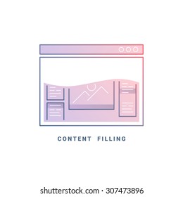 Web site content. Colored internet browser design template. Line vector illustration