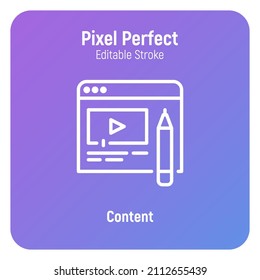 Web site content creation thin line icon. Pixel perfect, editable stroke. Vector illustration.