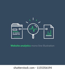 Web site data capturing, database analytics, information extraction and  processing, search optimization concept, vector line icon