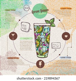 Web site design. Decorative cocktail. Menu design
