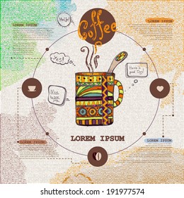 Web site design. Decorative cup of coffee