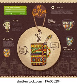 Web site design. Decorative cup of coffee