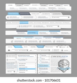 Elementos de navegación del menú de diseño del sitio Web con iconos definidos: Barras del menú Navegación