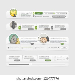 Web site design menu navigation elements with icons set