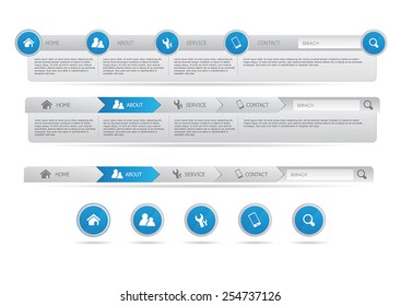 Web site design menu navigation elements with icon set
