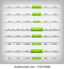 Web site design navigation elements with green hover.
