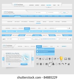 Web site  design navigation template  elements with icons set