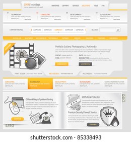 Web site design navigation template elements with icons set