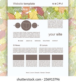 Web Site Design Template with autumn leafs, vector