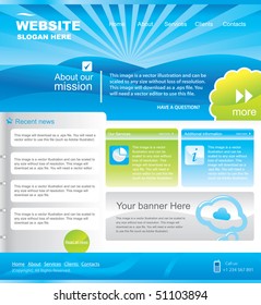 Web site design template. Blue and green colors