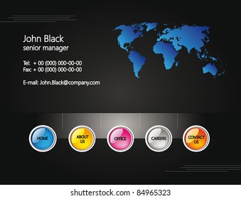 web site design template for company with black background and map of the world