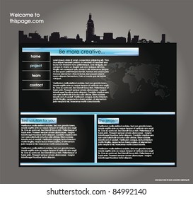 web site design template for company with black background and map of the world