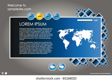 web site design template for company with black background and map of the world