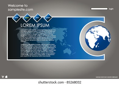 web site design template for company with black background and map of the world