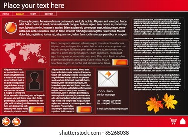 web site design template for company with red background and map of the world