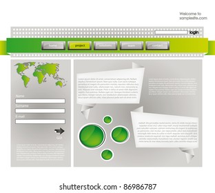 web site design template for company with silver background, frame, arrow and world map