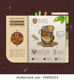 web site design template. Decorative cup of coffee