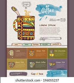 web site design template. Decorative cup of coffee