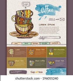 web site design template. Decorative cup of coffee