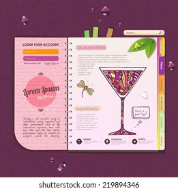 web site design template. Decorative cocktail menu