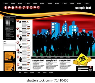 Web site design template for music event, vector.