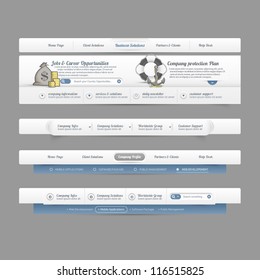 web site design template navigation elements with icons set